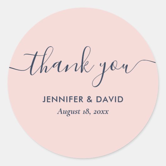 Navyblauw en Blush Modern Script Bedankt Ronde Sticker (Voorkant)