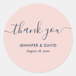 Navyblauw en Blush Modern Script Bedankt Ronde Sticker