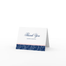 Navyblauw en Blush Roze Damast Draai Bedankt