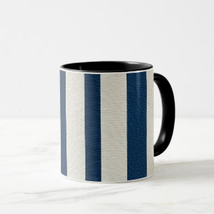  Navyblauw en Crème Verticale Streep Naadloos  Mok