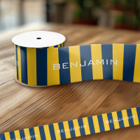 Navyblauw en gele rugby strepen aangepaste naam