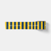 Navyblauw en gele rugby strepen aangepaste naam satijnen lint (Voorkant)