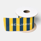 Navyblauw en gele rugby strepen aangepaste naam satijnen lint (Spoel)
