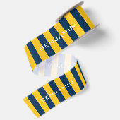 Navyblauw en gele rugby strepen aangepaste naam satijnen lint (Achterkant)