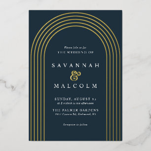 Navyblauw en Goud Eenvoudige Moderne Boog Bruilo Folie Uitnodiging