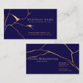 Navyblauw en Goud Kintsugi Professioneel Visitekaartje (Voorkant / Achterkant)