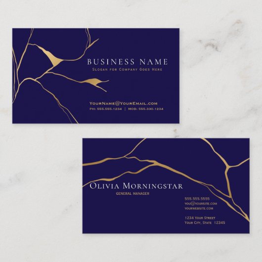 Navyblauw en Goud Kintsugi Professioneel Visitekaartje (Voorkant / Achterkant)