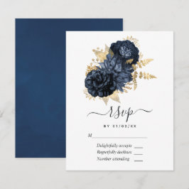 Navyblauw en goud vintage rozen RSVP kaartje