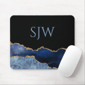 Navyblauw en gouden agaat monogram muismat (Met muis)