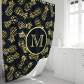 Navyblauw en gouden ananasmonogram douchegordijn