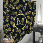 Navyblauw en gouden ananasmonogram douchegordijn