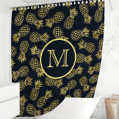 Navyblauw en gouden ananasmonogram douchegordijn