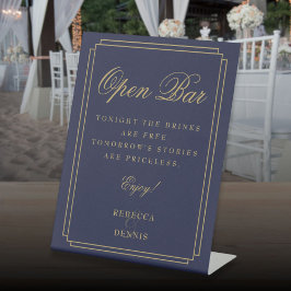 Navyblauw en gouden Art Deco open bar Reclamebord Met Voetstuk