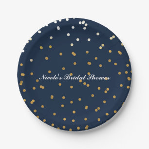Navyblauw en gouden confetti-stippen moderne chic papieren bordje