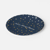 Navyblauw en gouden confetti-stippen moderne chic papieren bordje (Gekanteld)