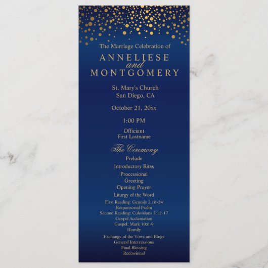 Navyblauw en Gouden Confetti Stippen - Progam Programmakaart (Voorkant)