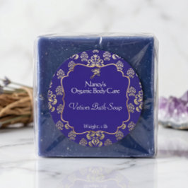 Navyblauw en gouden folie damast productlabel ronde sticker