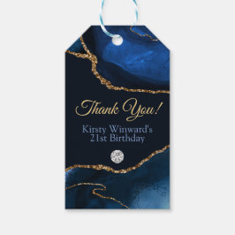 Navyblauw en gouden glinsterende agaat verjaardags cadeaulabel