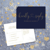 Navyblauw en gouden hart script song verzoek RSVP Uitnodiging Briefkaart