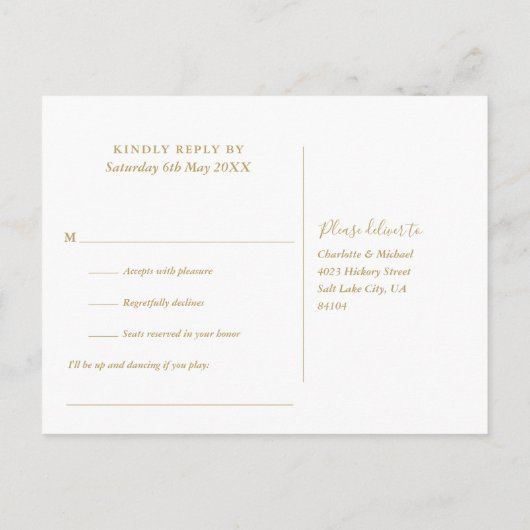 Navyblauw en gouden hart script song verzoek RSVP Uitnodiging Briefkaart (Achterkant)