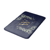Navyblauw en gouden monogram groene bladeren badmat (Gekanteld)