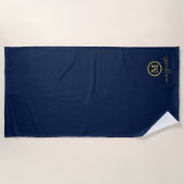 Navyblauw en gouden monogram strandlaken (Voorkant)