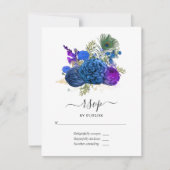 Navyblauw en gouden vintage pauw RSVP kaartje (Voorkant)