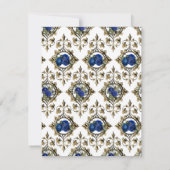 Navyblauw en gouden vintage pauw RSVP kaartje (Achterkant)