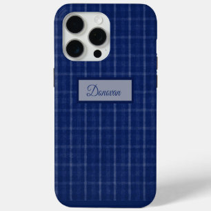 Navyblauw en grijs geruit Case-Mate iPhone 15 hoes Pro Max Case