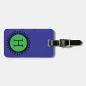 Navyblauw en groen gestippeld monogram bagagelabel (Voorkant horizontaal)