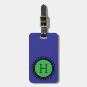 Navyblauw en groen gestippeld monogram bagagelabel (Voorkant verticaal)