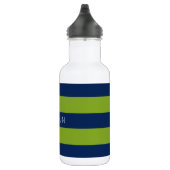 Navyblauw en limoengroene rugby strepen aangepaste waterfles (Rechts)