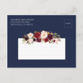 Navyblauw en Merlot Bloemige Bewaar de Datum Uitnodiging Briefkaart (Achterkant)