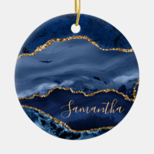 Navyblauw en nepgoud glinsterend marmer agaat keramisch ornament