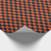 Navyblauw en oranje geruit cadeaupapier (Hoek)