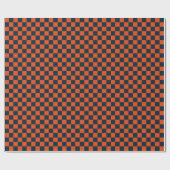 Navyblauw en oranje geruit cadeaupapier (Vlak)