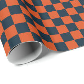 Navyblauw en oranje geruit cadeaupapier (Rol Hoek)