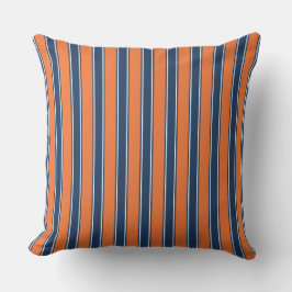 Navyblauw en oranje gestreepte kustworp kussen