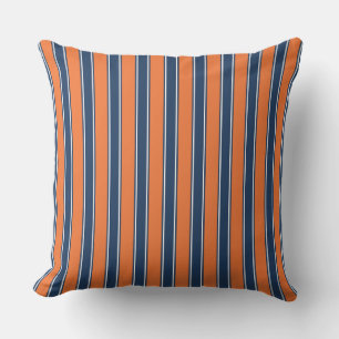 Navyblauw en oranje gestreepte kustworp kussen