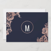 Navyblauw en roze gouden bloemige Save the Date (Achterkant)