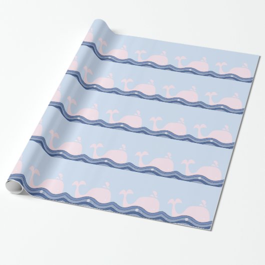 Navyblauw en Roze Walvis Cadeaupapier (Uitgerold)