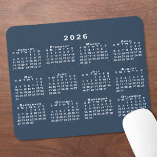 Navyblauw en Wit 2026 Kalender Muismat