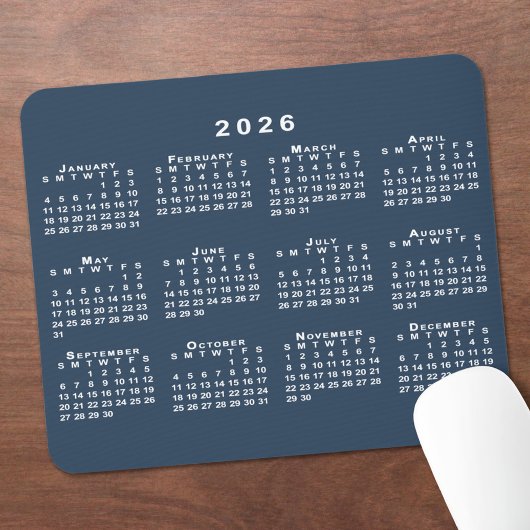 Navyblauw en Wit 2026 Kalender Muismat