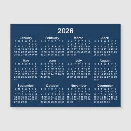 Navyblauw en Wit 2026 Magnetische Kalender
