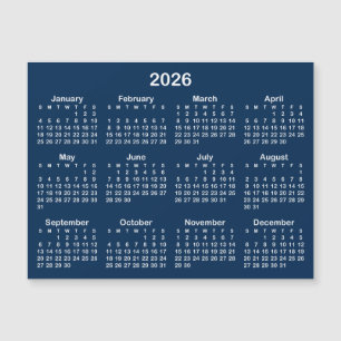 Navyblauw en Wit 2026 Magnetische Kalender