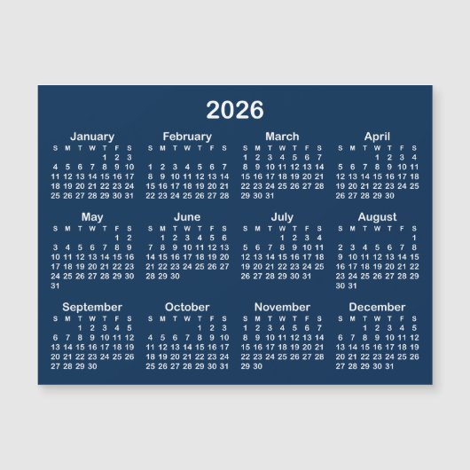 Navyblauw en Wit 2026 Magnetische Kalender (Voorkant)