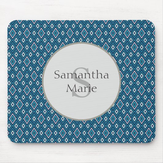 Navyblauw en wit diamant monogram muismat (Voorkant)