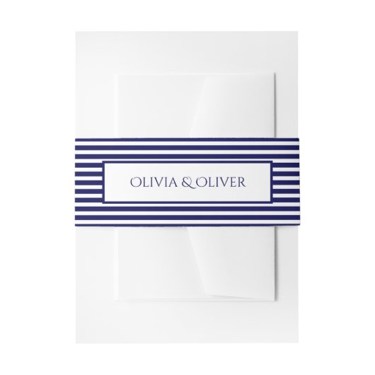 Navyblauw en wit gestreept - Buikband Uitnodigingen Wikkel (Voorkant Voorbeeld)