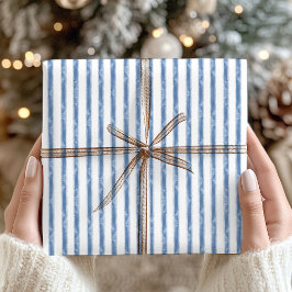 Navyblauw en wit gestreepte Kustkerst Cadeaupapier