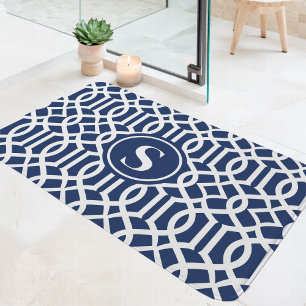 Navyblauw en wit Trellis Monogram Badmat